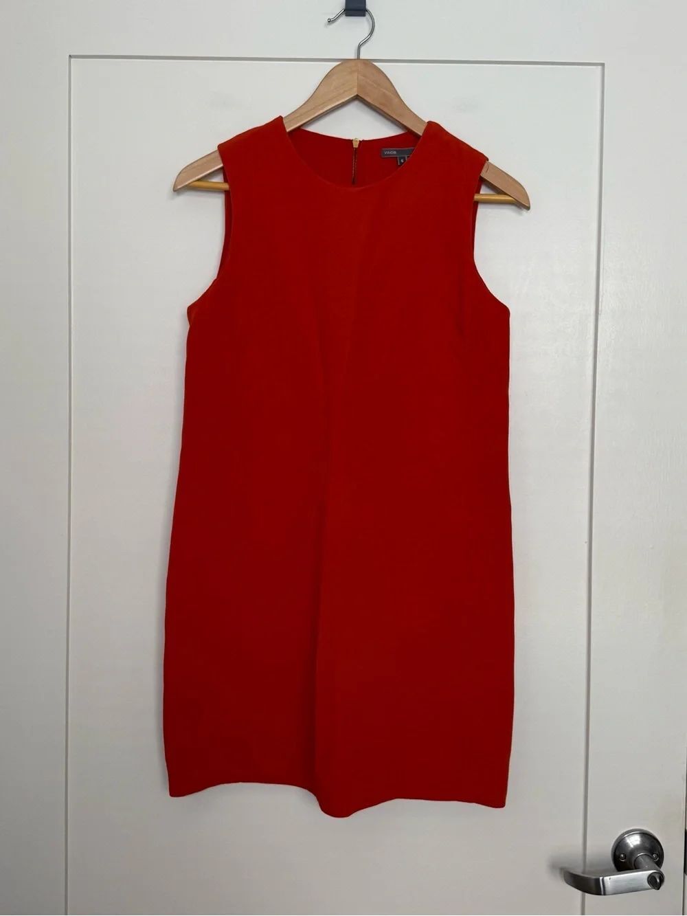 Vince Shift Mini Dress Womens Sz 6 Coral Red Sleeveless 100% Silk Office Career